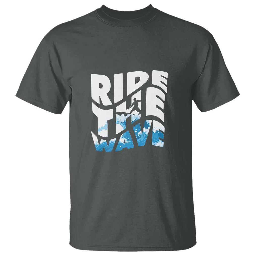 Surfing T Shirt Ride The Wave Surfer Boardsport Wave TS11 Dark Heather Print Your Wear