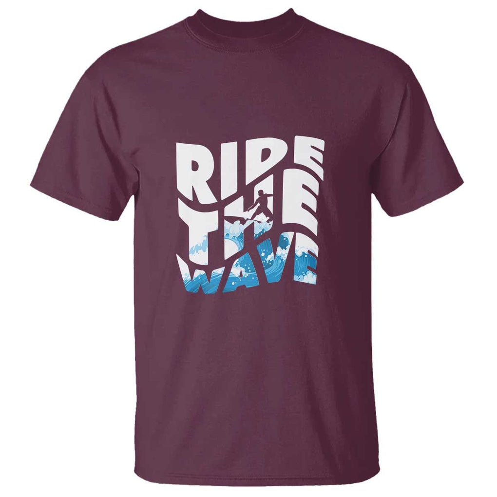 Surfing T Shirt Ride The Wave Surfer Boardsport Wave TS11 Maroon Print Your Wear