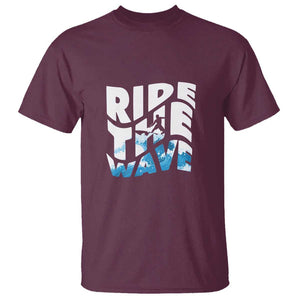 Surfing T Shirt Ride The Wave Surfer Boardsport Wave TS11 Maroon Print Your Wear