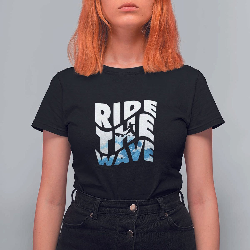 Surfing T Shirt For Women Ride The Wave Surfer Boardsport Wave TS11 Black Print Your Wear