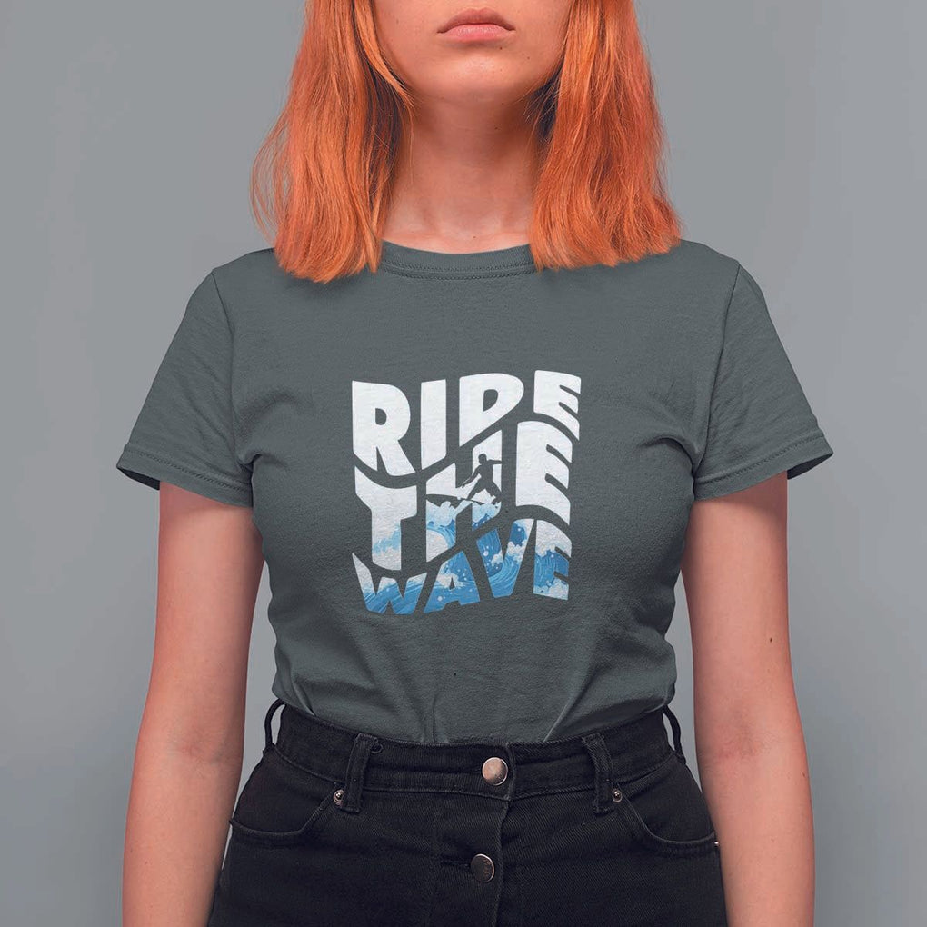 Surfing T Shirt For Women Ride The Wave Surfer Boardsport Wave TS11 Dark Heather Print Your Wear