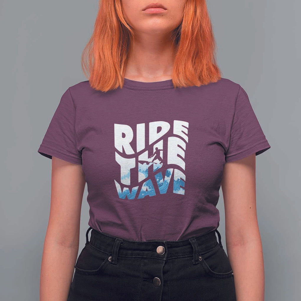 Surfing T Shirt For Women Ride The Wave Surfer Boardsport Wave TS11 Maroon Print Your Wear