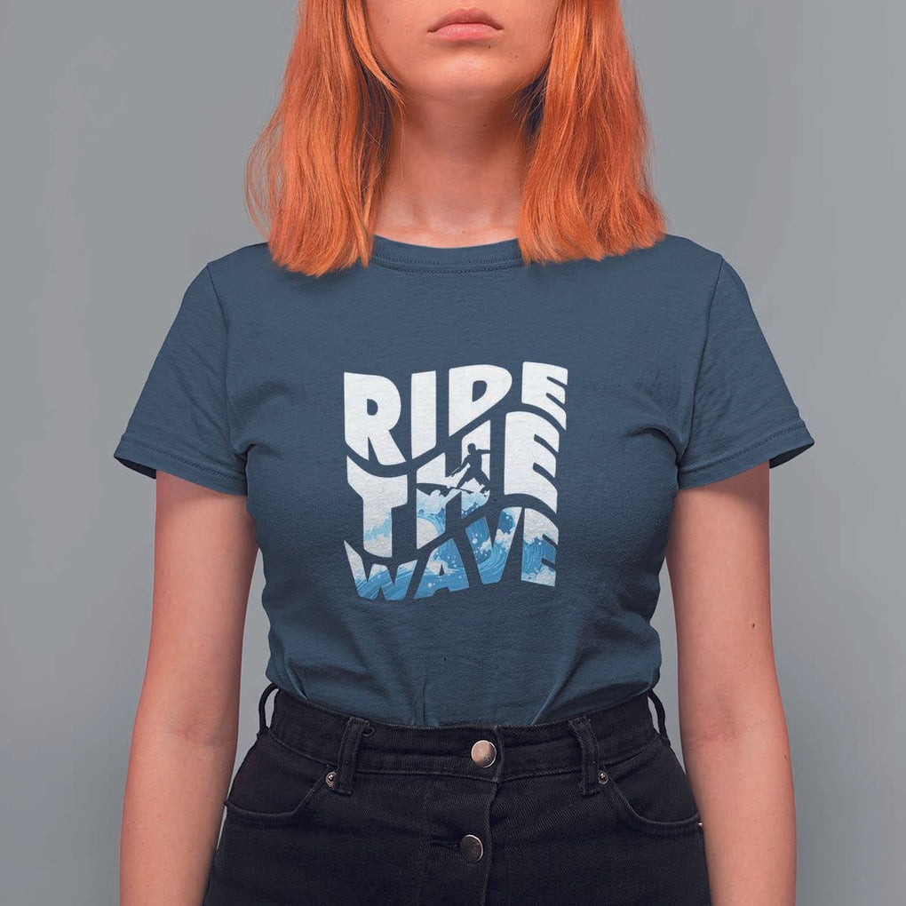 Surfing T Shirt For Women Ride The Wave Surfer Boardsport Wave TS11 Navy Print Your Wear