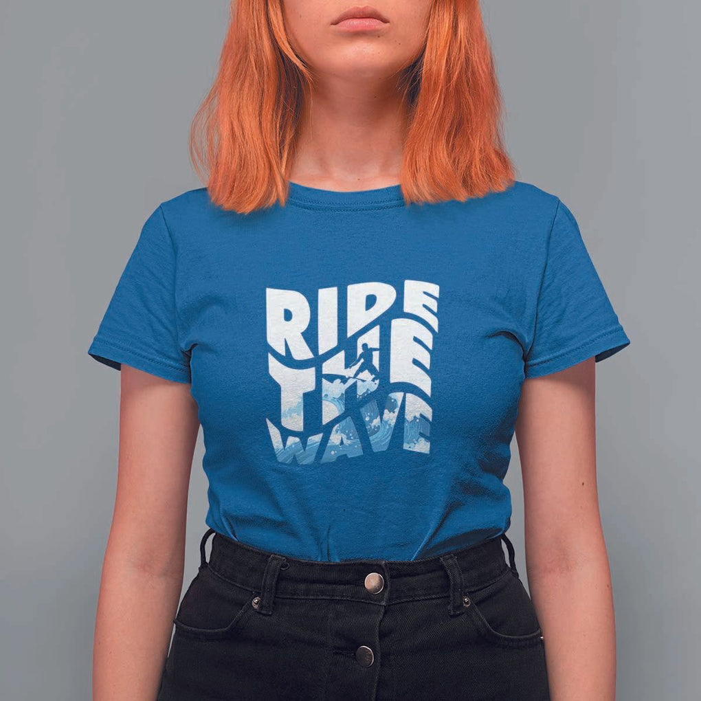 Surfing T Shirt For Women Ride The Wave Surfer Boardsport Wave TS11 Royal Blue Print Your Wear