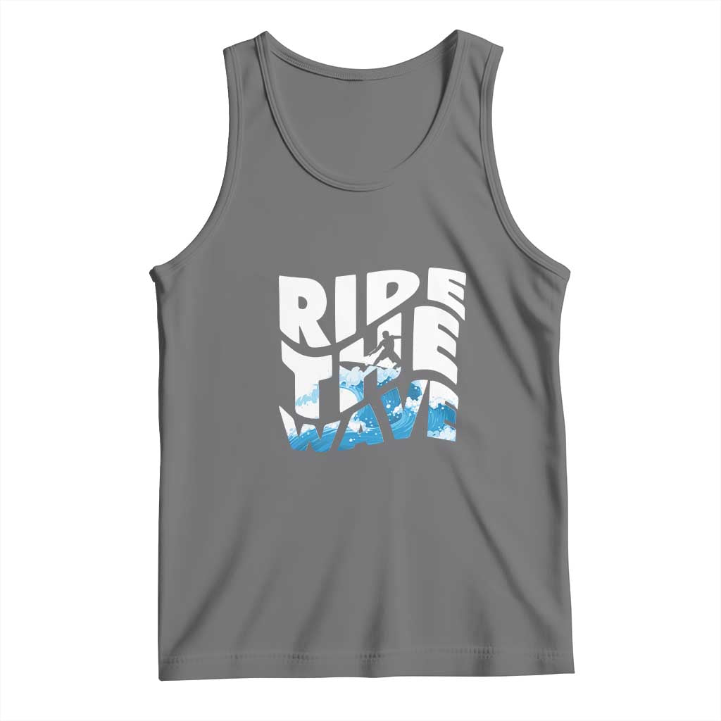 Surfing Tank Top Ride The Wave Surfer Boardsport Wave TS11 Black Heather Print Your Wear