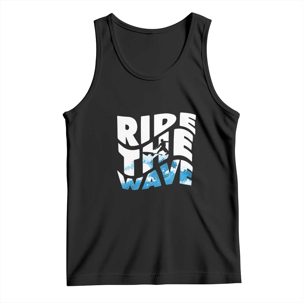 Surfing Tank Top Ride The Wave Surfer Boardsport Wave TS11 Black Print Your Wear