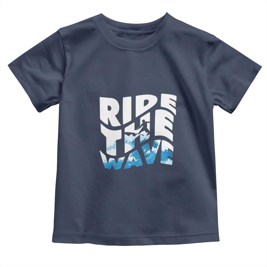 Surfing Toddler T Shirt Ride The Wave Surfer Boardsport Wave TS11 Navy Print Your Wear