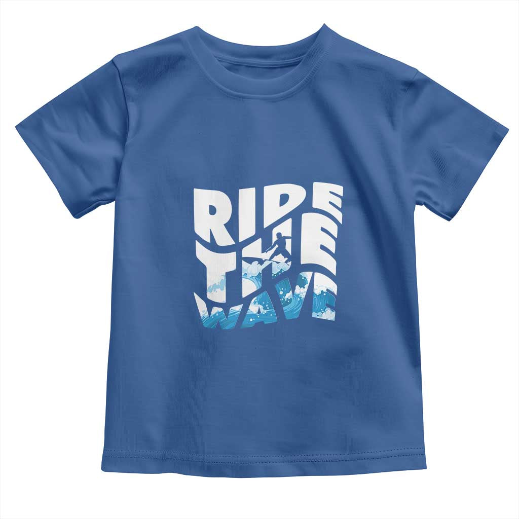 Surfing Toddler T Shirt Ride The Wave Surfer Boardsport Wave TS11 Royal Blue Print Your Wear