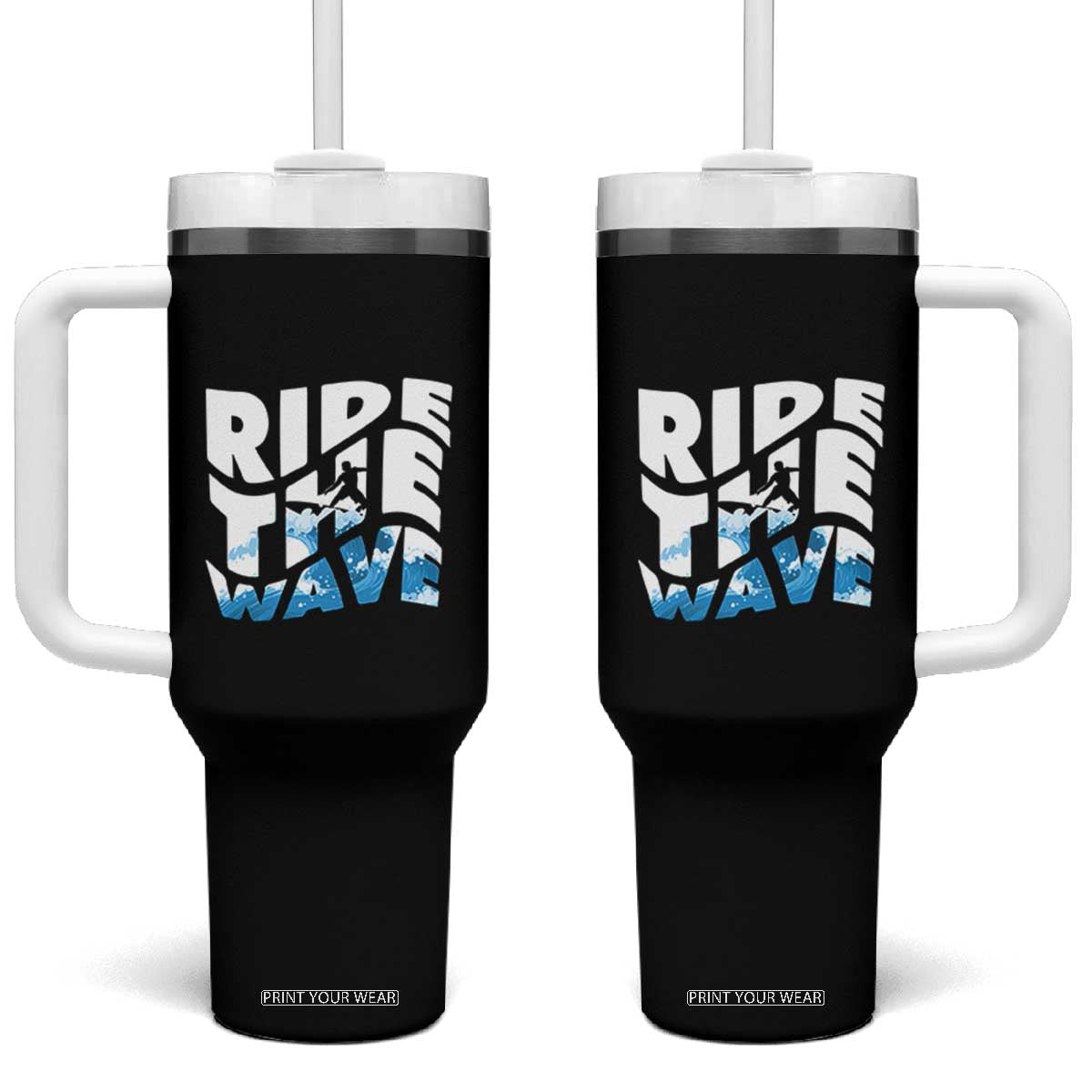 Surfing Tumbler With Handle Ride The Wave Surfer Boardsport Wave TS11 One Size: 40 oz Black Print Your Wear