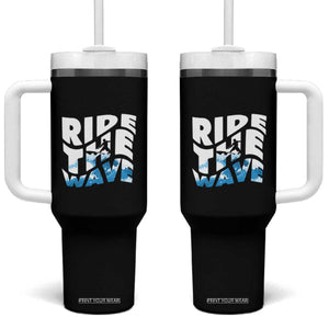 Surfing Tumbler With Handle Ride The Wave Surfer Boardsport Wave TS11 One Size: 40 oz Black Print Your Wear