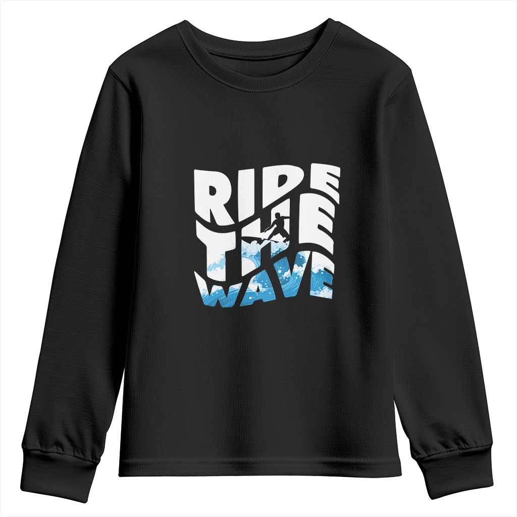 Surfing Youth Sweatshirt Ride The Wave Surfer Boardsport Wave TS11 Black Print Your Wear
