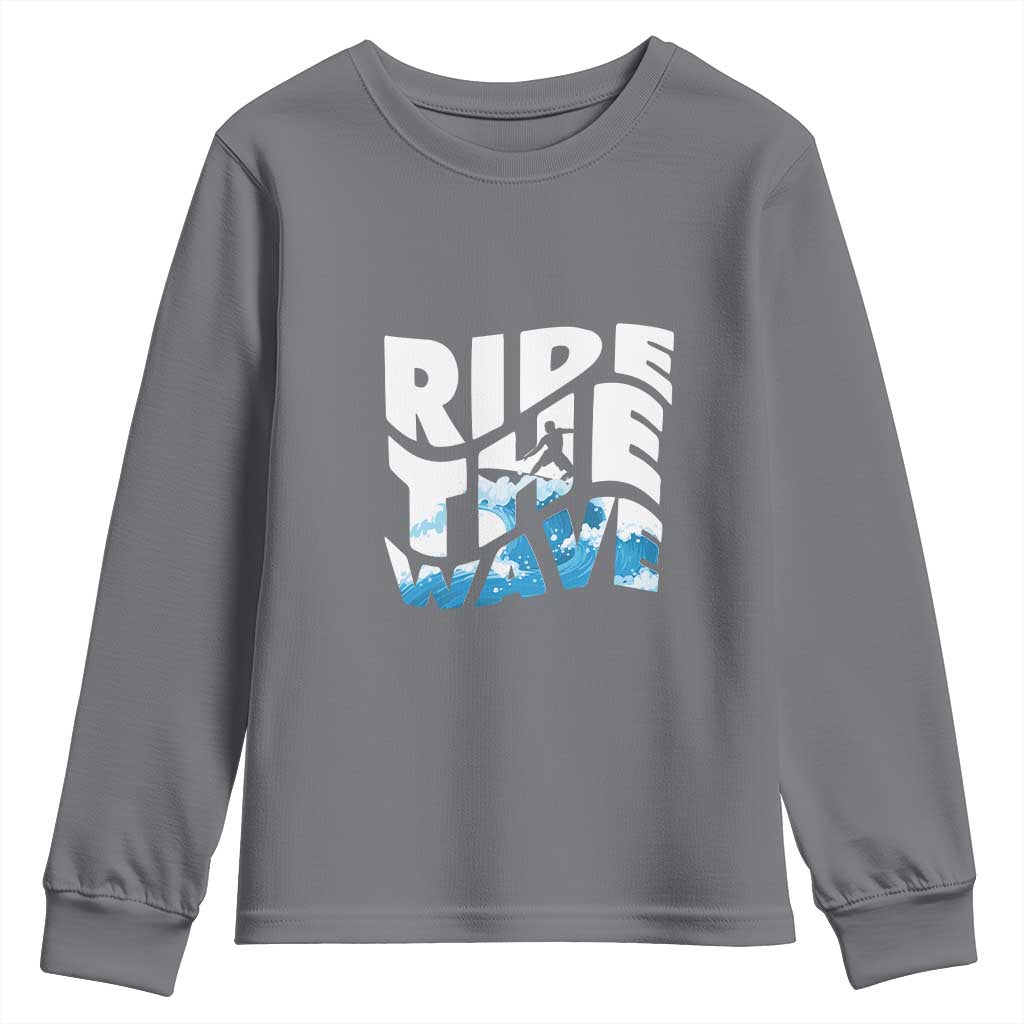 Surfing Youth Sweatshirt Ride The Wave Surfer Boardsport Wave TS11 Charcoal Print Your Wear