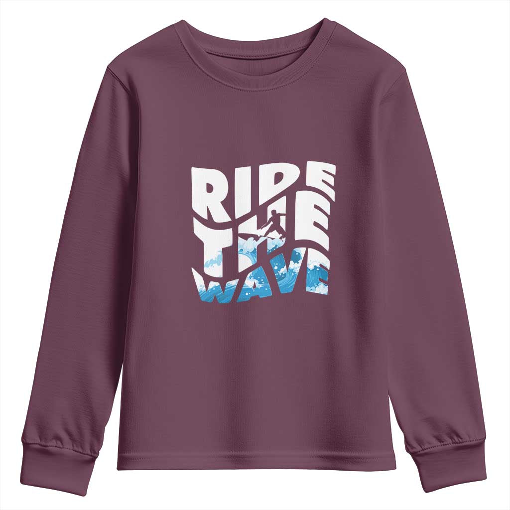 Surfing Youth Sweatshirt Ride The Wave Surfer Boardsport Wave TS11 Maroon Print Your Wear