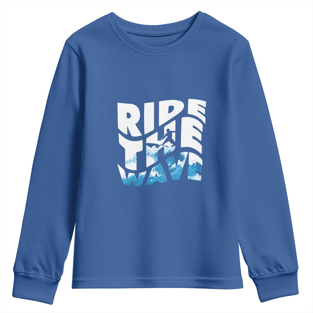 Surfing Youth Sweatshirt Ride The Wave Surfer Boardsport Wave TS11 Royal Blue Print Your Wear