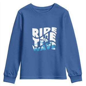 Surfing Youth Sweatshirt Ride The Wave Surfer Boardsport Wave TS11 Royal Blue Print Your Wear