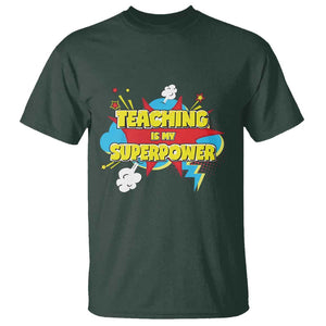 Teachers T Shirt Teaching Is My Super Power Retro Comic TS11 Dark Forest Green Print Your Wear