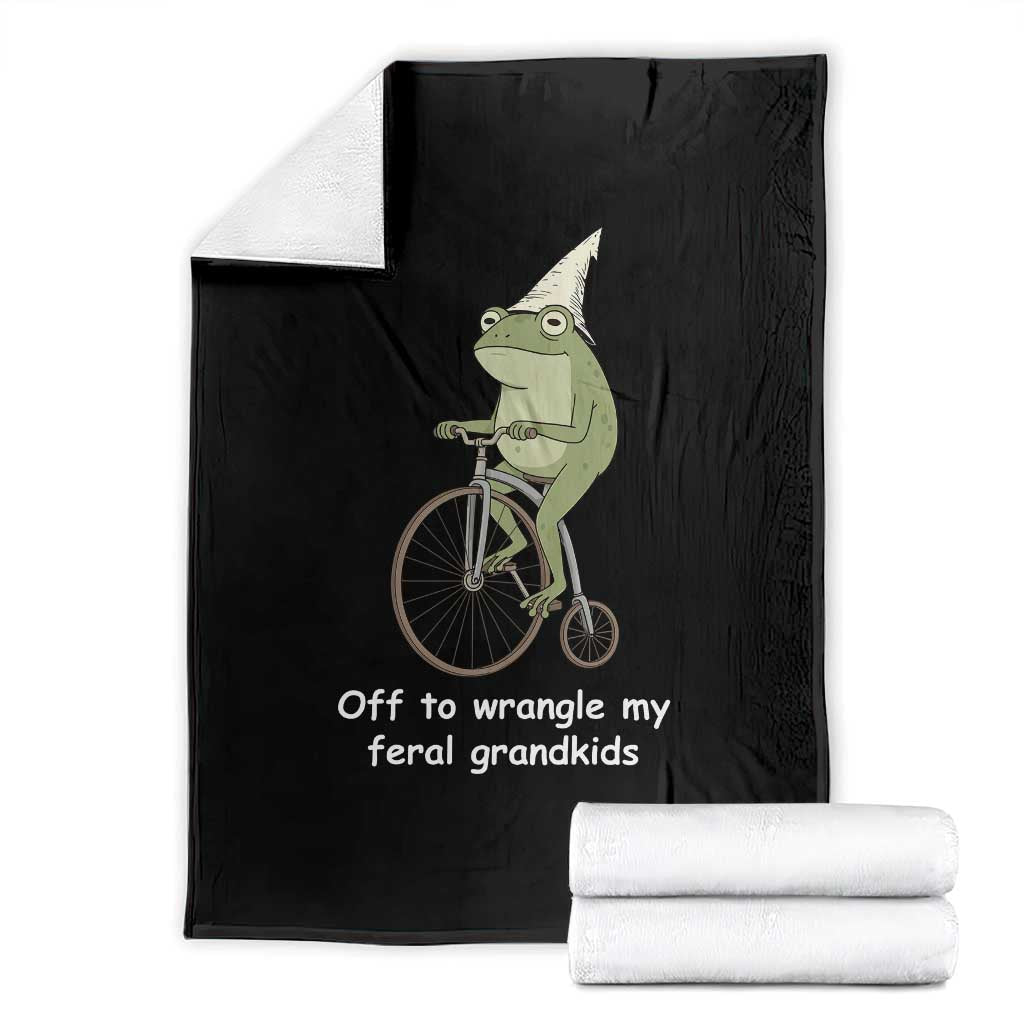 Off To Wrangle My Feral Grandkids Funny Grandparents Frog Throw Blanket