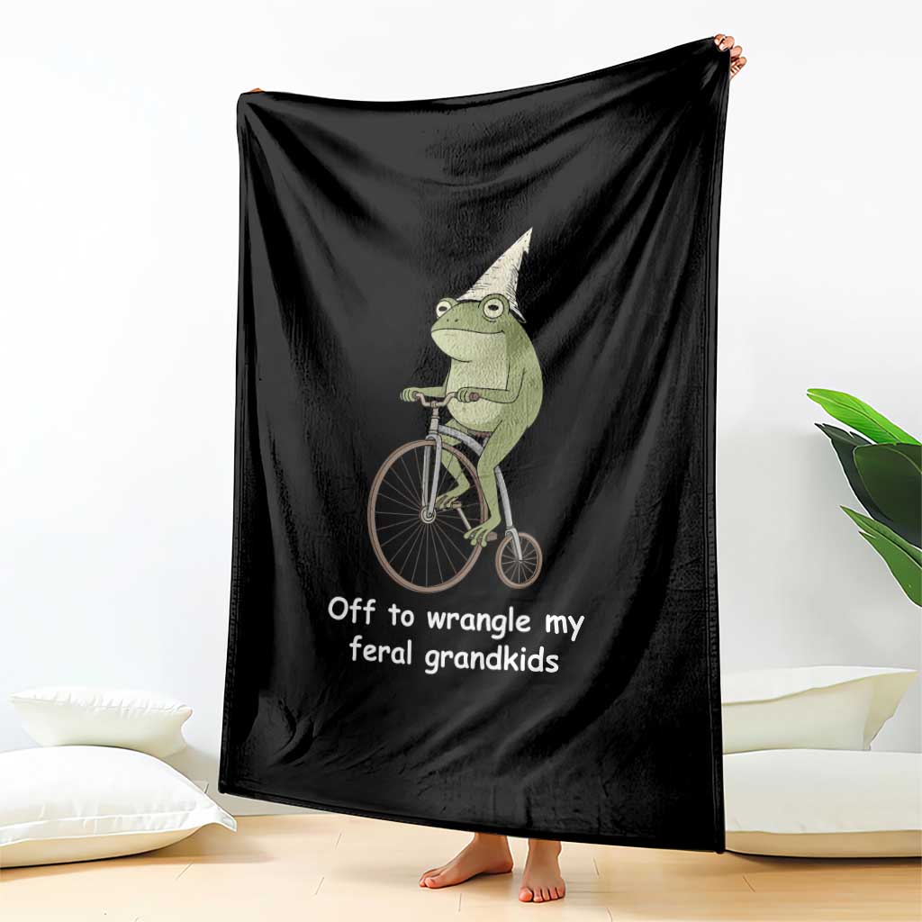 Off To Wrangle My Feral Grandkids Funny Grandparents Frog Throw Blanket
