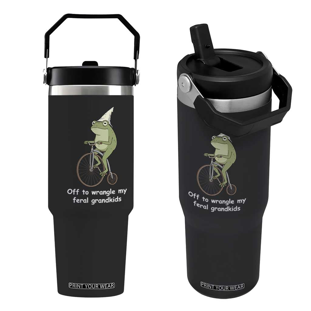 Off To Wrangle My Feral Grandkids Funny Grandparents Frog Flip Straw Tumbler TS11 One Size: 30 oz Black Print Your Wear
