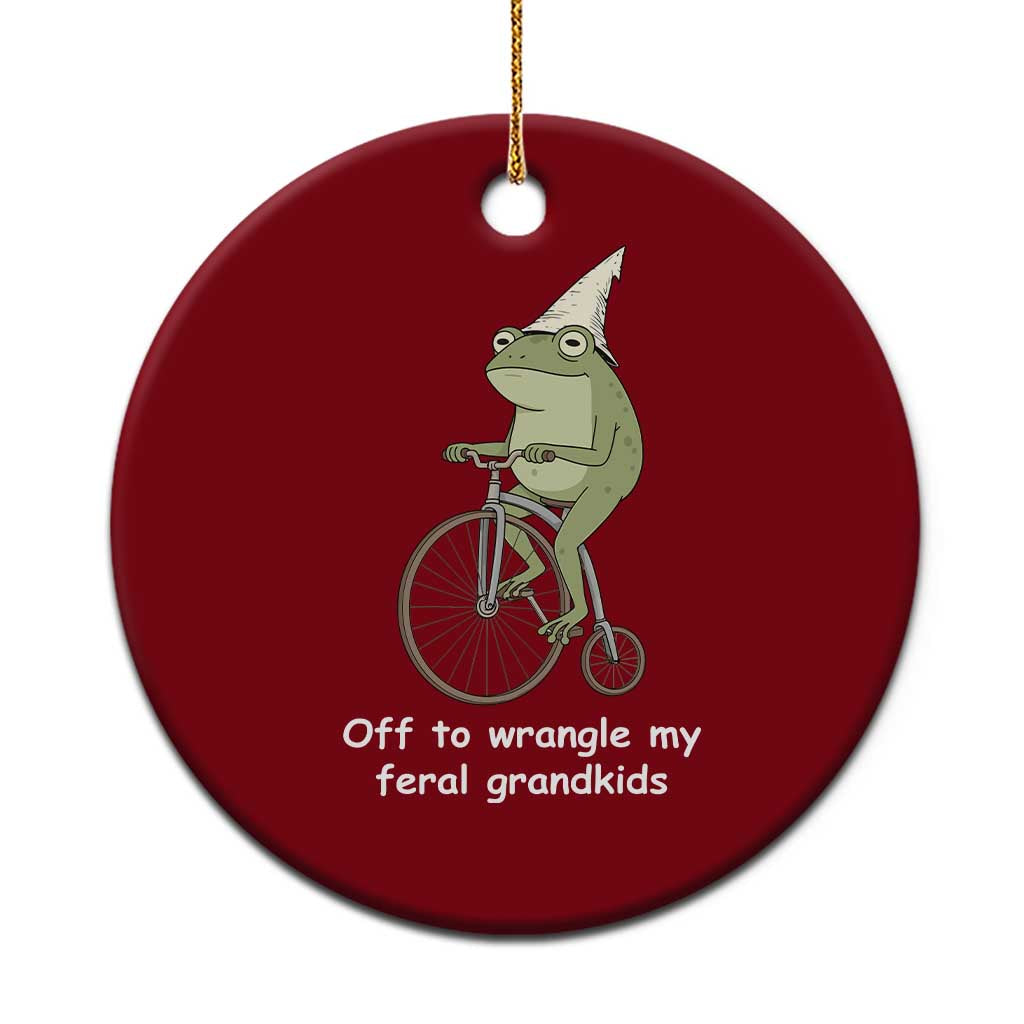 Off To Wrangle My Feral Grandkids Funny Grandparents Frog Ceramic Ornament