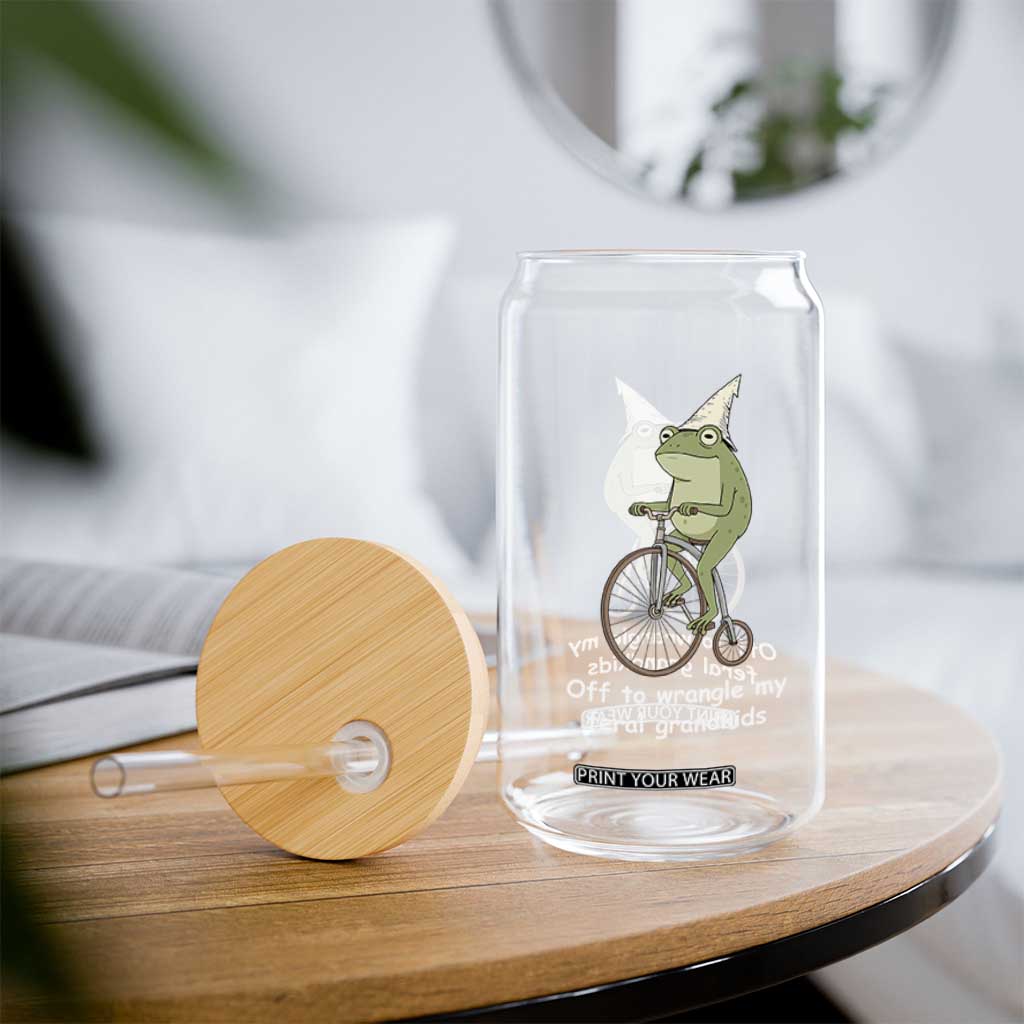Off To Wrangle My Feral Grandkids Funny Grandparents Frog Glass Can TS11 Print Your Wear