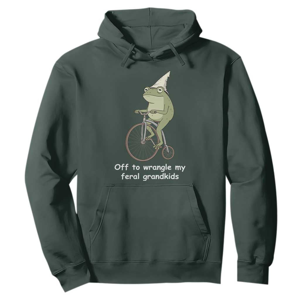 Off To Wrangle My Feral Grandkids Funny Grandparents Frog Hoodie