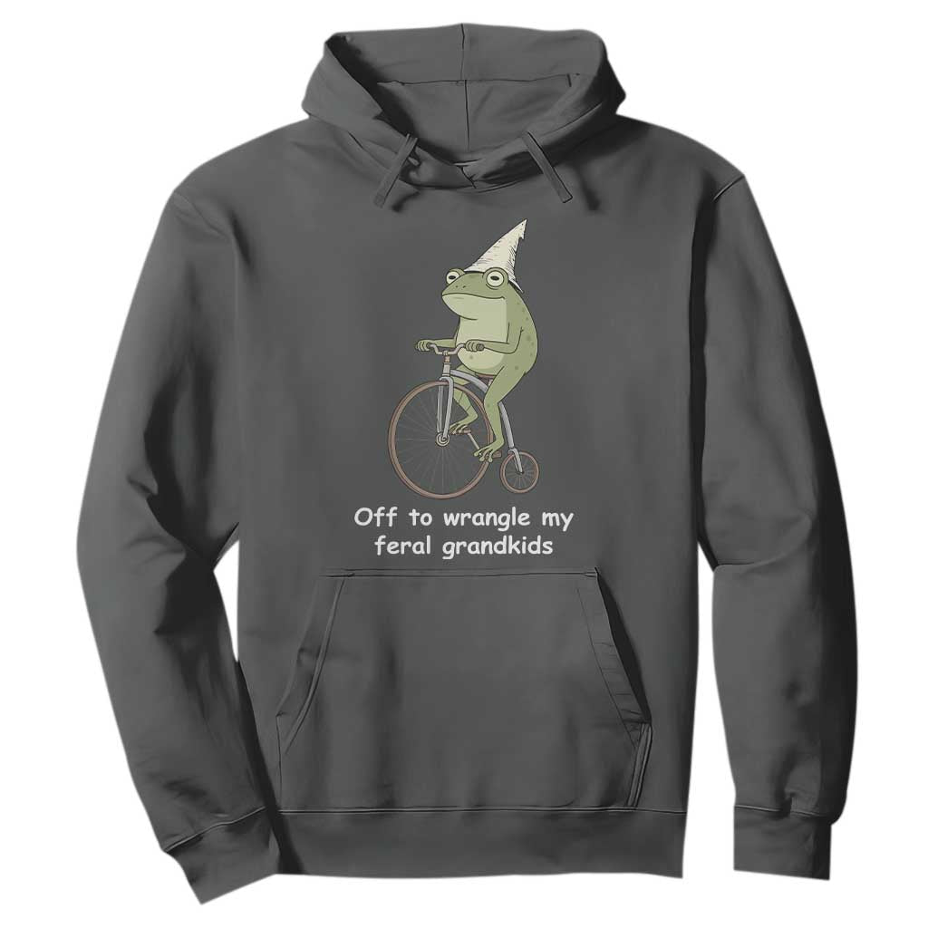 Off To Wrangle My Feral Grandkids Funny Grandparents Frog Hoodie