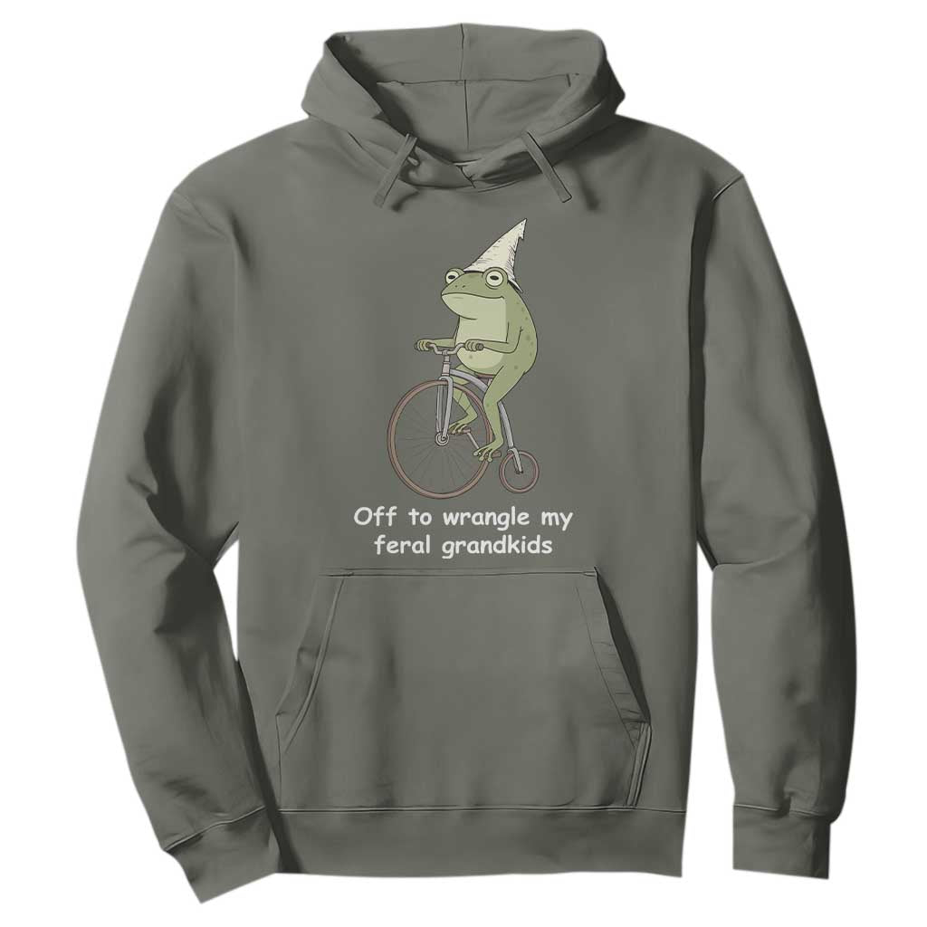 Off To Wrangle My Feral Grandkids Funny Grandparents Frog Hoodie