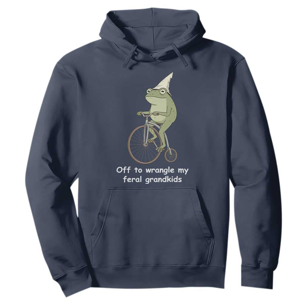 Off To Wrangle My Feral Grandkids Funny Grandparents Frog Hoodie