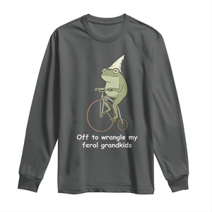 Off To Wrangle My Feral Grandkids Funny Grandparents Frog Long Sleeve Shirt TS11 Dark Heather Print Your Wear