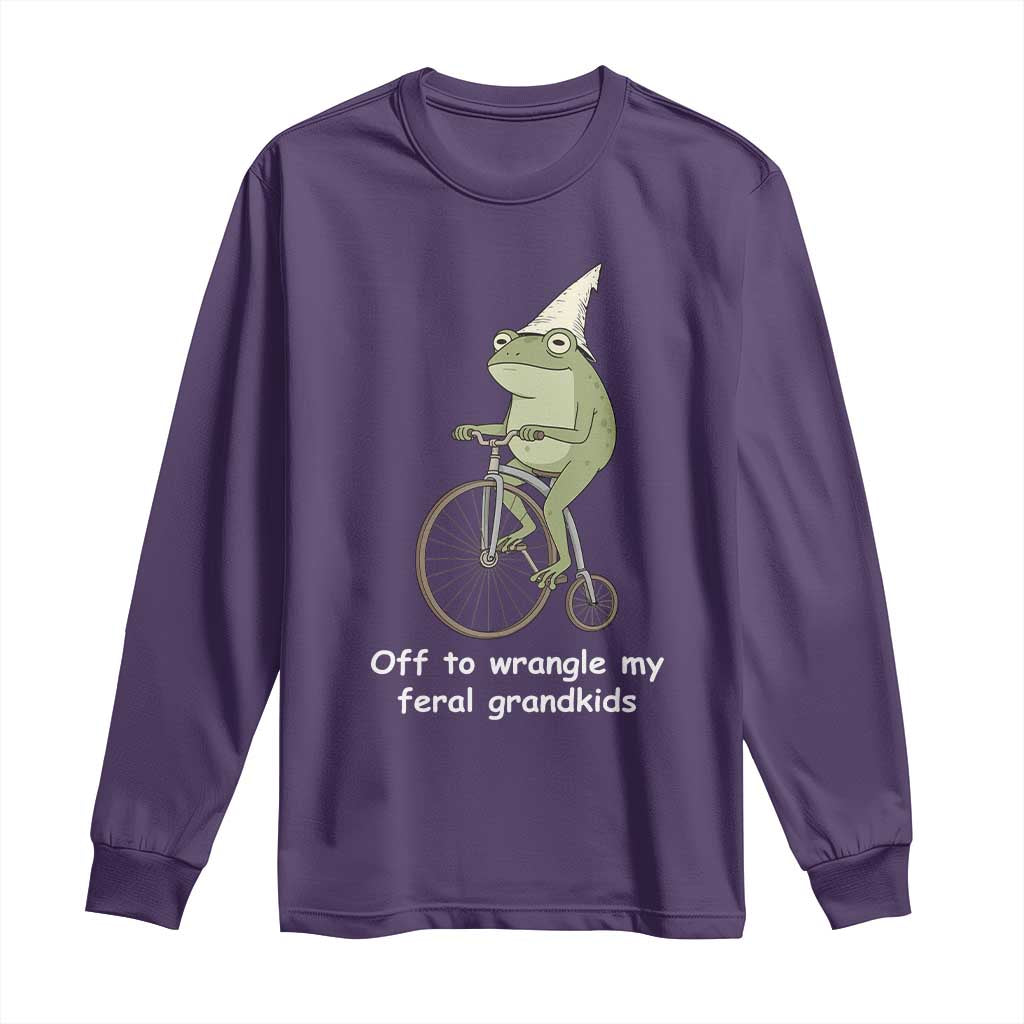 Off To Wrangle My Feral Grandkids Funny Grandparents Frog Long Sleeve Shirt TS11 Purple Print Your Wear