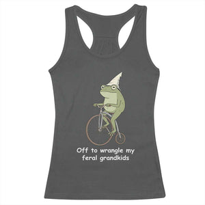 Off To Wrangle My Feral Grandkids Funny Grandparents Frog Racerback Tank Top TS11 Dark Heather Print Your Wear