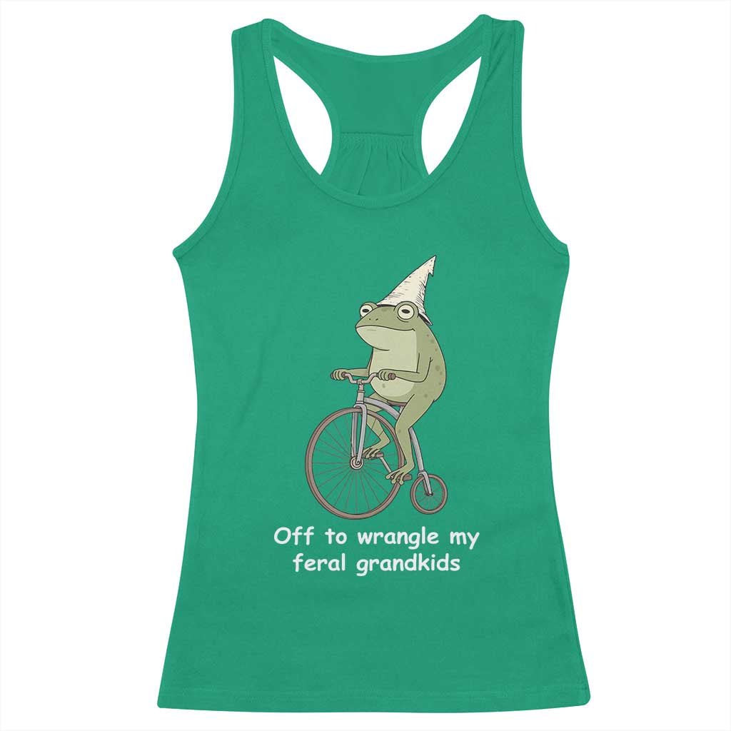 Off To Wrangle My Feral Grandkids Funny Grandparents Frog Racerback Tank Top TS11 Irish Green Print Your Wear