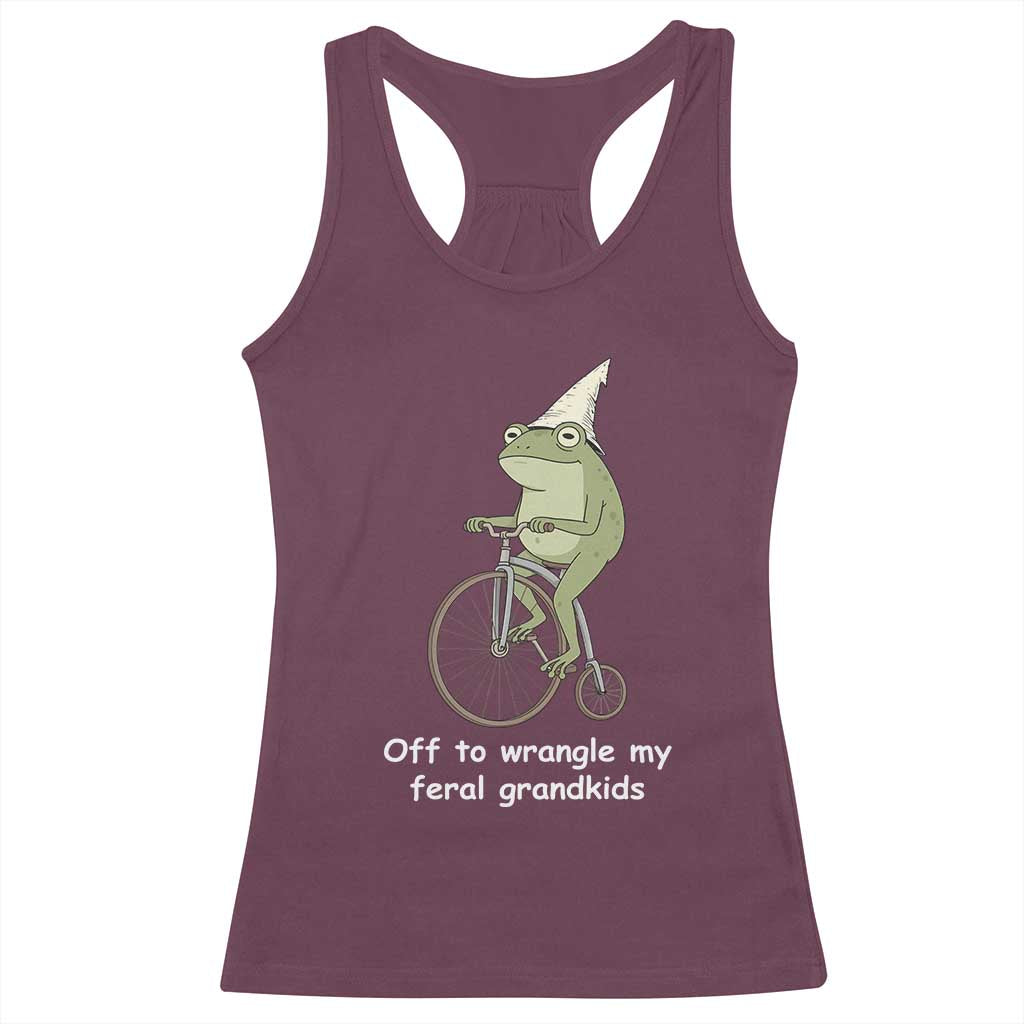 Off To Wrangle My Feral Grandkids Funny Grandparents Frog Racerback Tank Top TS11 Maroon Print Your Wear