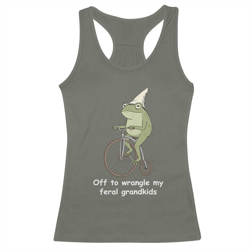 Off To Wrangle My Feral Grandkids Funny Grandparents Frog Racerback Tank Top TS11 Military Green Print Your Wear