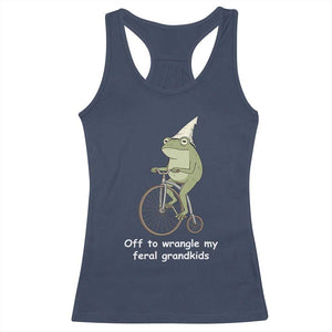 Off To Wrangle My Feral Grandkids Funny Grandparents Frog Racerback Tank Top TS11 Navy Print Your Wear