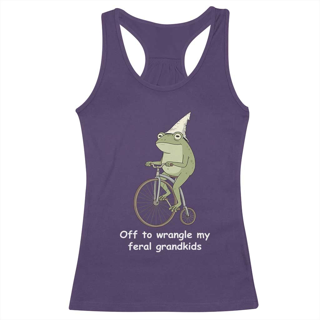 Off To Wrangle My Feral Grandkids Funny Grandparents Frog Racerback Tank Top TS11 Purple Print Your Wear