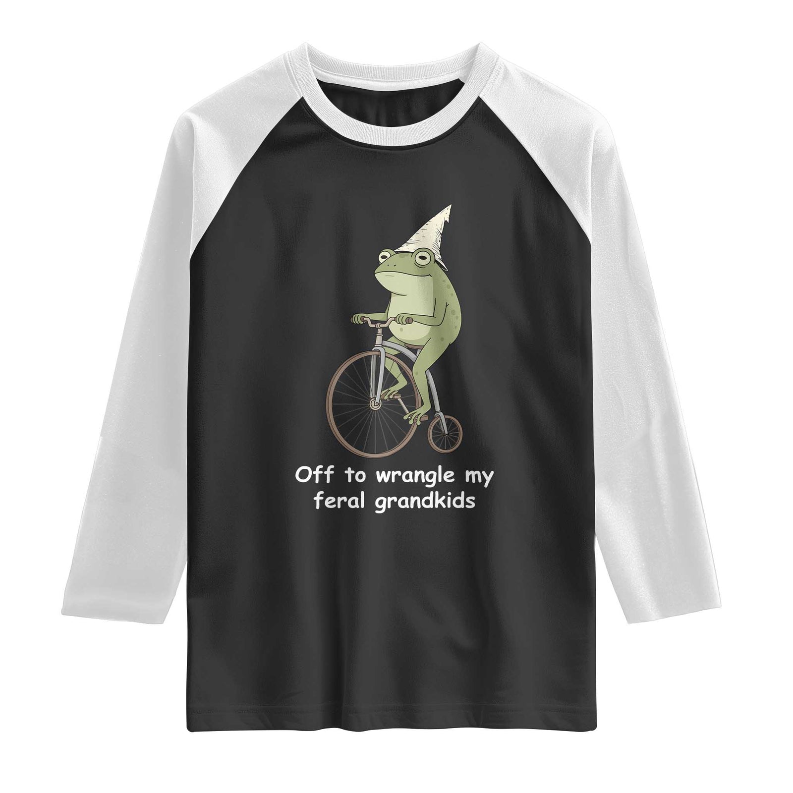 Off To Wrangle My Feral Grandkids Funny Grandparents Frog Raglan Shirt TS11 Black White Print Your Wear