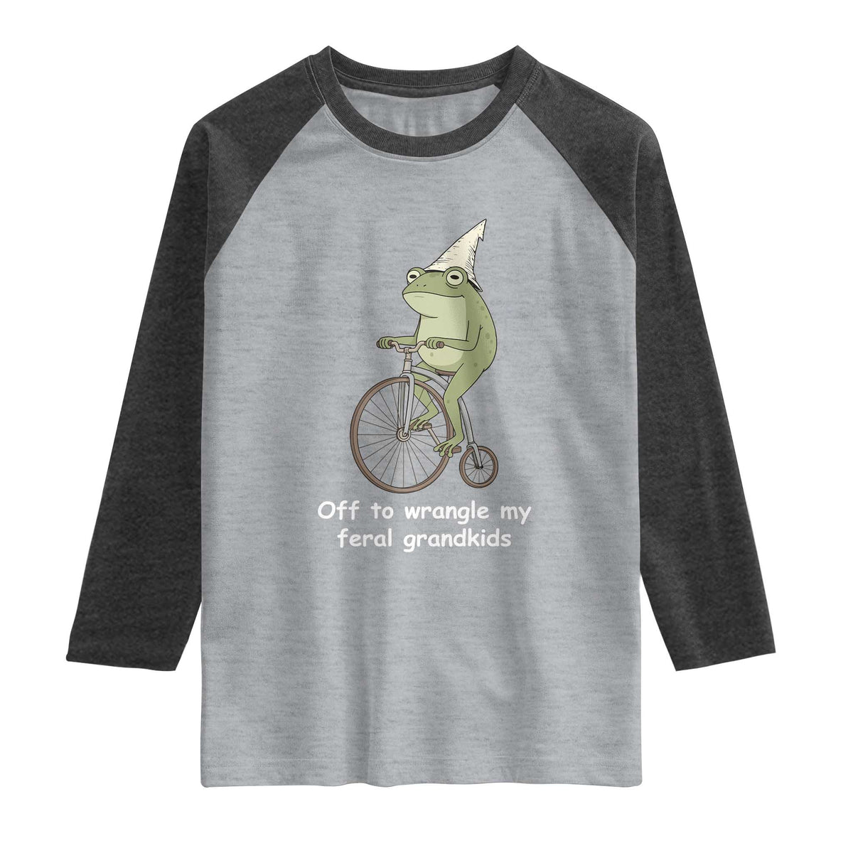 Off To Wrangle My Feral Grandkids Funny Grandparents Frog Raglan Shirt TS11 Heather Gray Heather Charcoal Print Your Wear