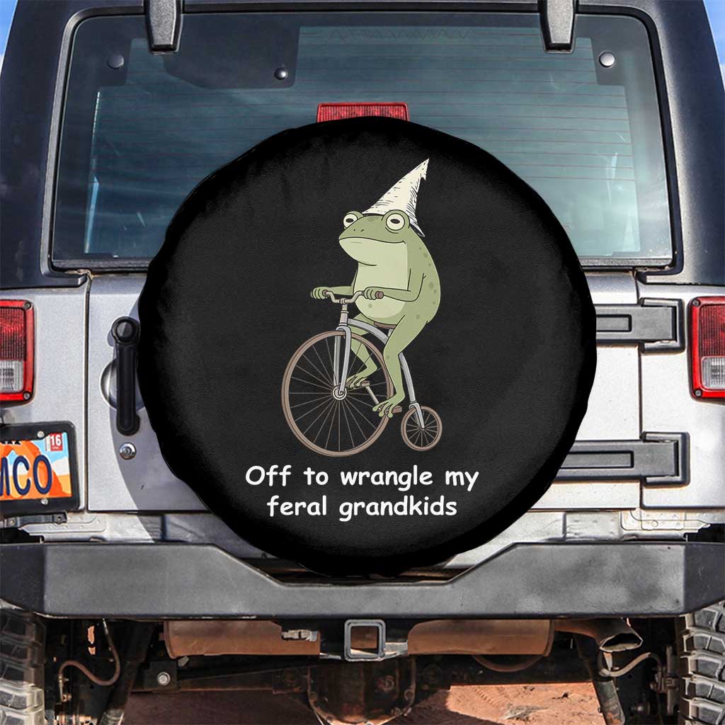Off To Wrangle My Feral Grandkids Funny Grandparents Frog Spare Tire Cover TS11 No hole Black Print Your Wear
