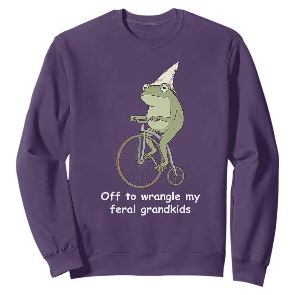 Off To Wrangle My Feral Grandkids Funny Grandparents Frog Sweatshirt