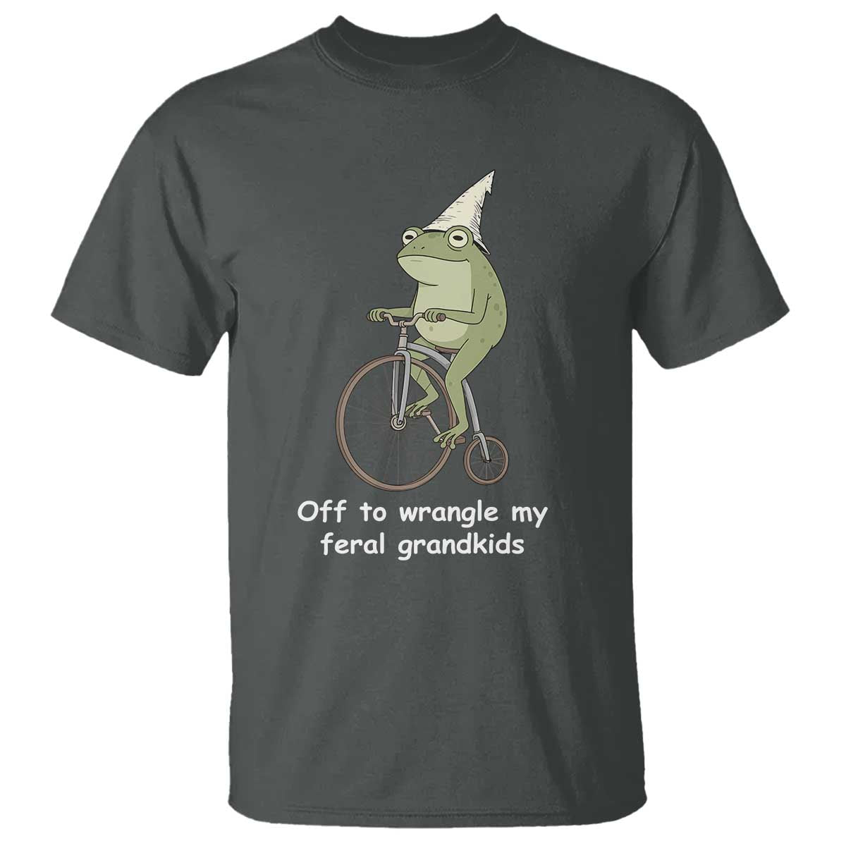 Off To Wrangle My Feral Grandkids Funny Grandparents Frog T Shirt TS11 Dark Heather Print Your Wear