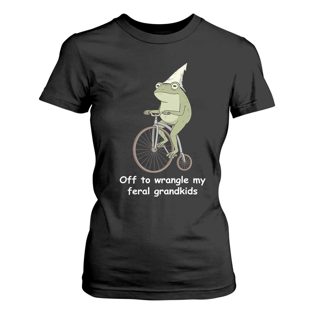 Off To Wrangle My Feral Grandkids Funny Grandparents Frog T Shirt For Women