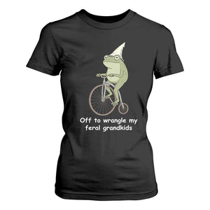 Off To Wrangle My Feral Grandkids Funny Grandparents Frog T Shirt For Women