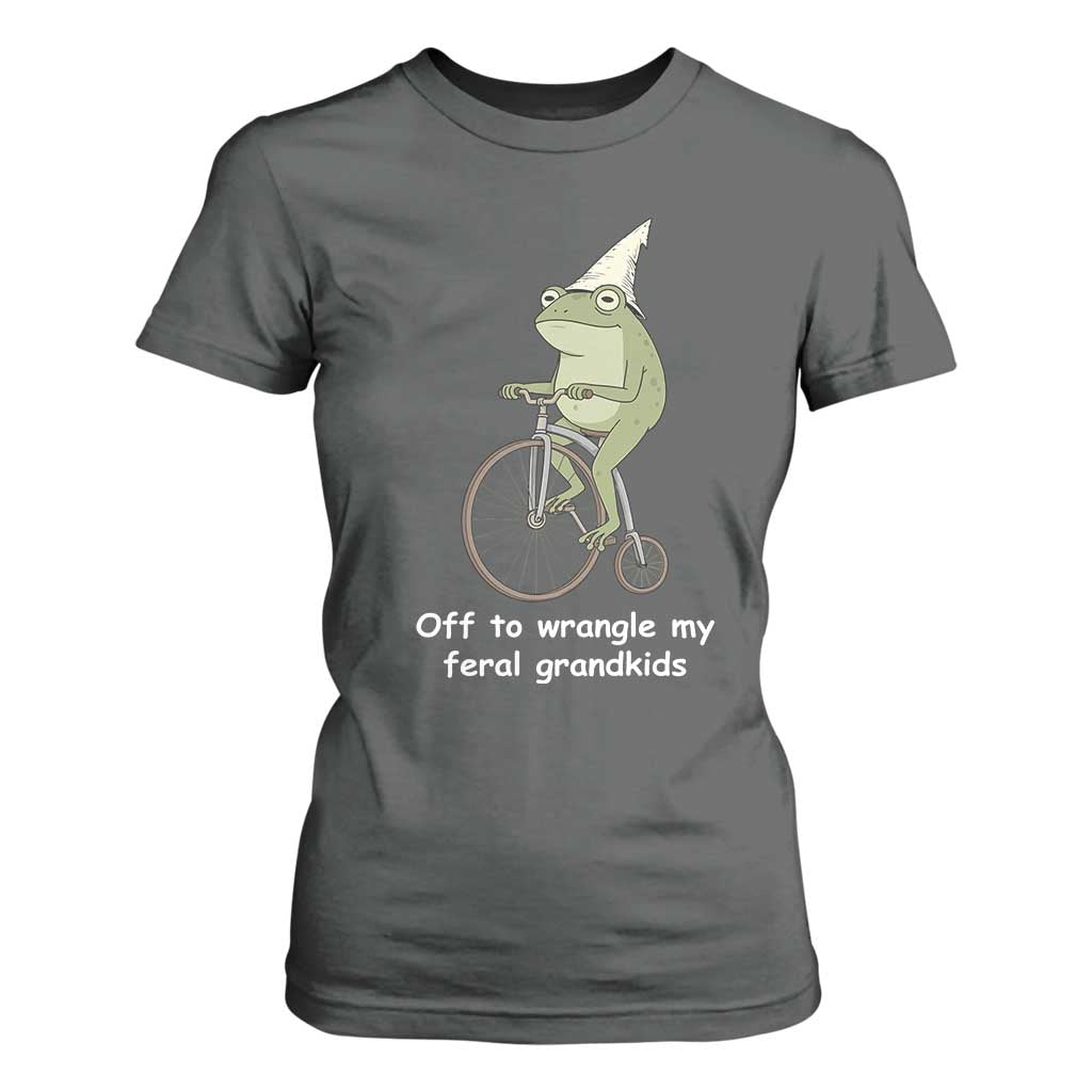 Off To Wrangle My Feral Grandkids Funny Grandparents Frog T Shirt For Women