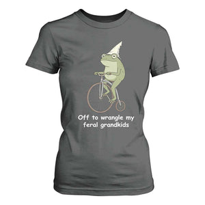 Off To Wrangle My Feral Grandkids Funny Grandparents Frog T Shirt For Women