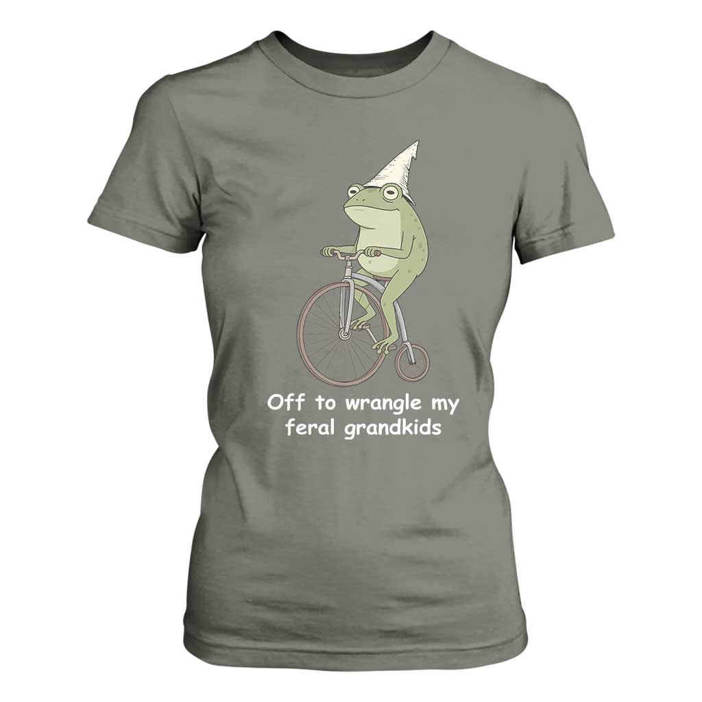 Off To Wrangle My Feral Grandkids Funny Grandparents Frog T Shirt For Women