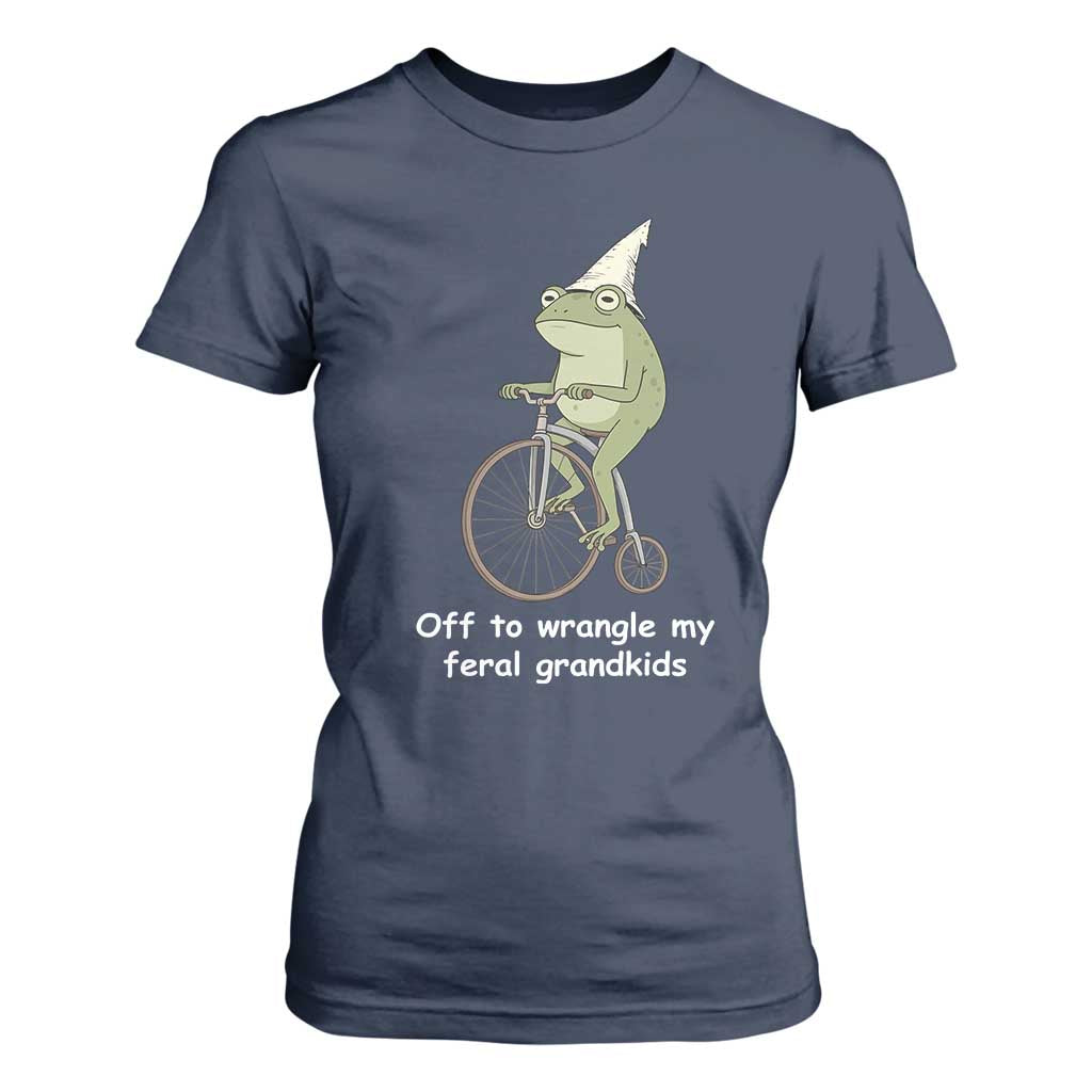 Off To Wrangle My Feral Grandkids Funny Grandparents Frog T Shirt For Women