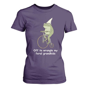 Off To Wrangle My Feral Grandkids Funny Grandparents Frog T Shirt For Women