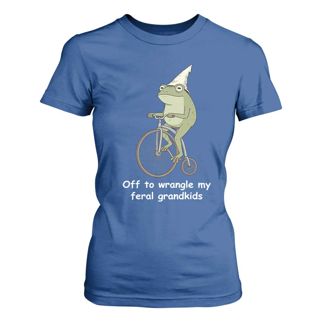 Off To Wrangle My Feral Grandkids Funny Grandparents Frog T Shirt For Women